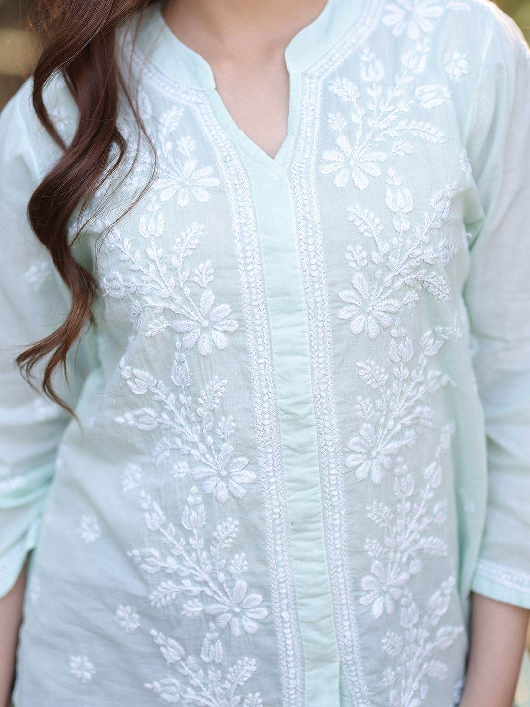 ZOYA Chikankari Cotton Mul Top - KRI CHIKANKARI